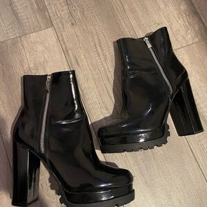black patent leather chunky platform boots
